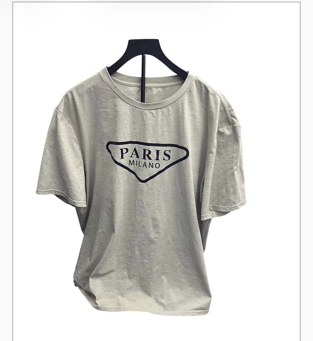 Paris Milano Printed Men's Cotton Combed Crew Neck Gray T-Shirt